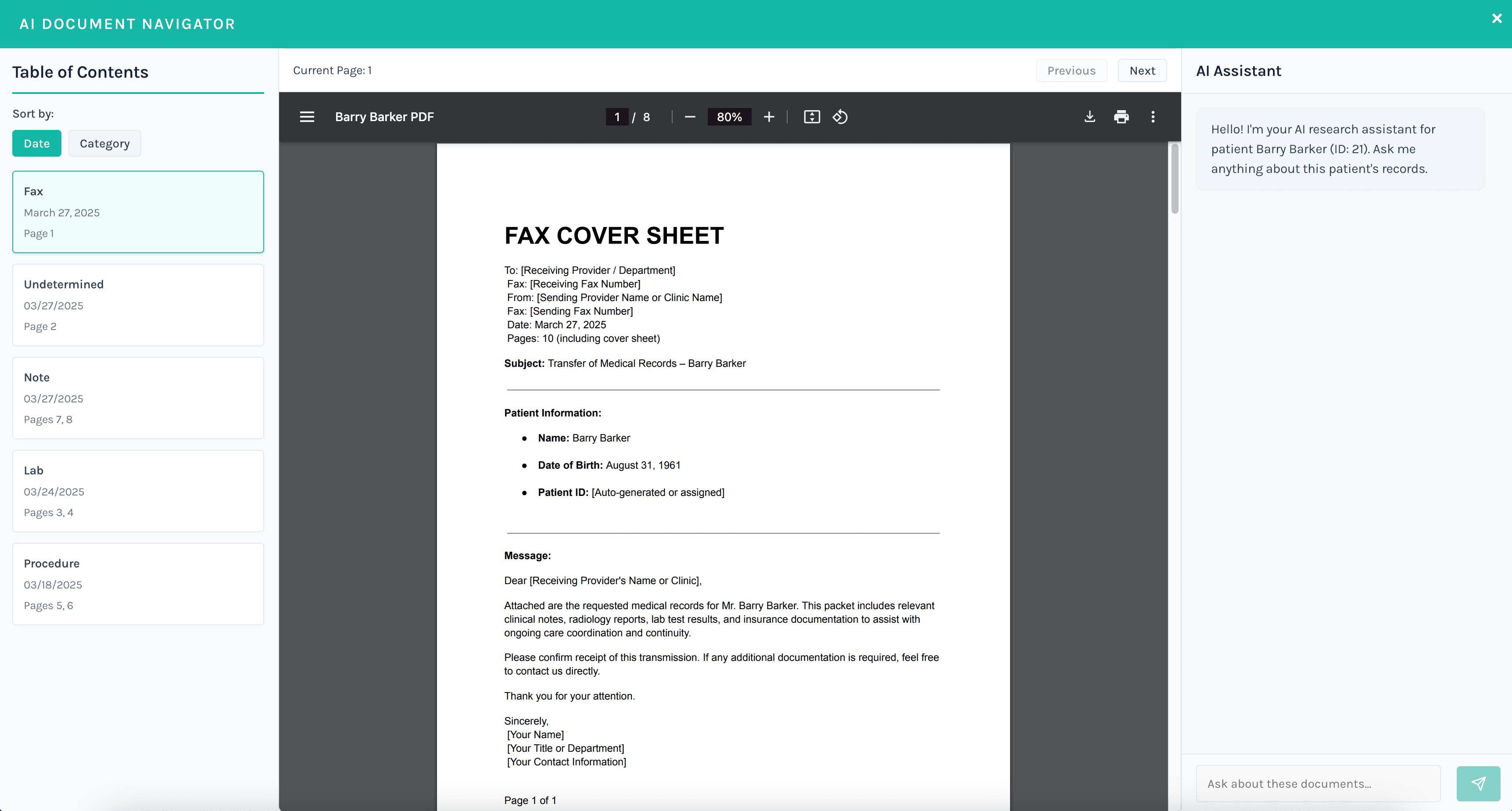 AI Document Navigator Interface